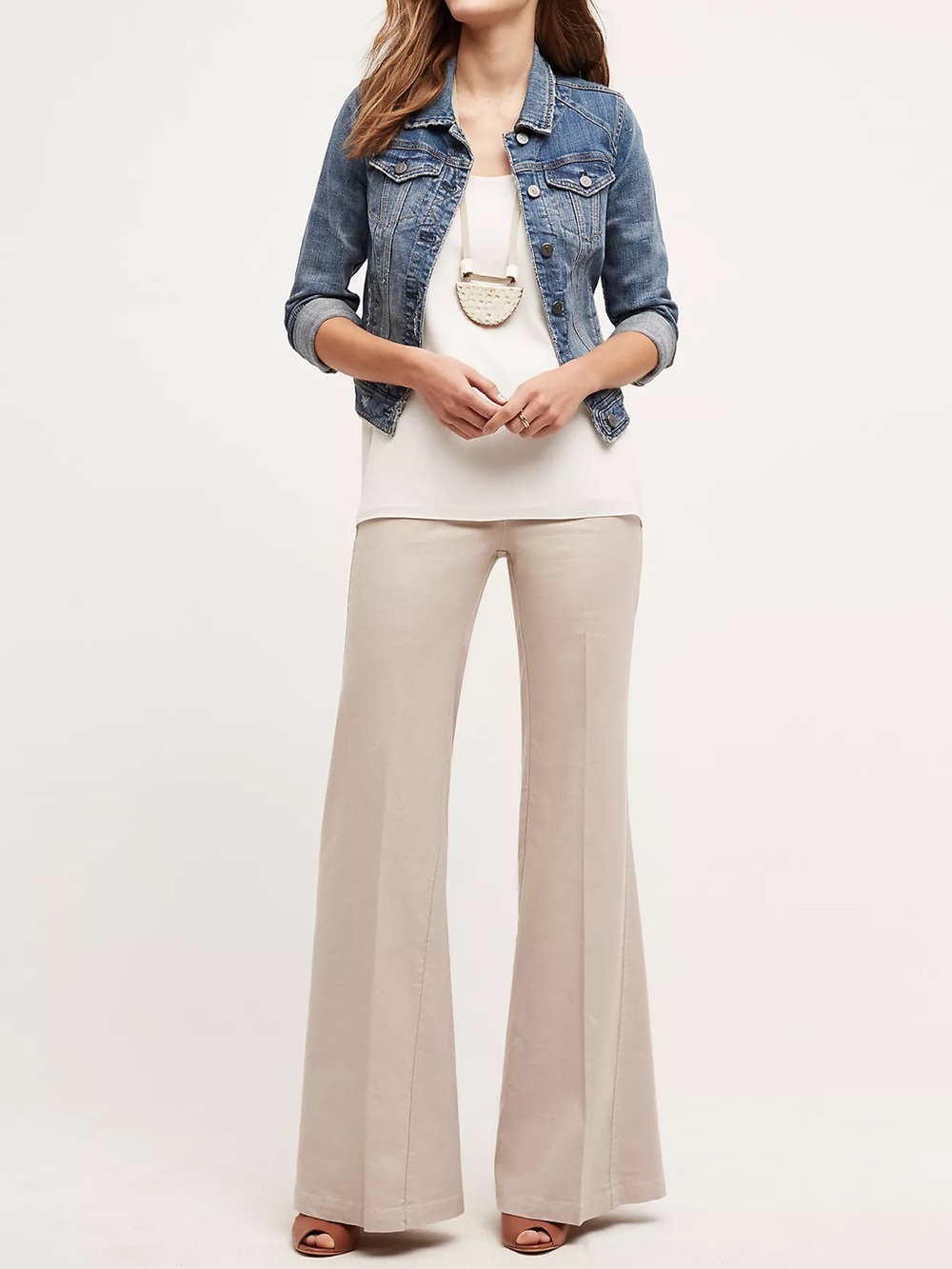 Anthropology Level 99 Women's Light Beige Boot Cut Pants W28”
